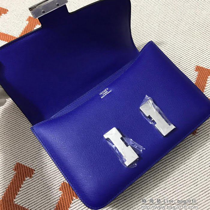 HERMES愛馬仕 H空姐包 進口原廠EP皮 頂級蜜蠟製作 街拍必備單品 電光蘭金銀 單肩斜挎包  Ama1571